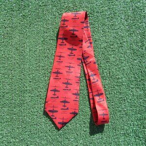 Vintage Josh Bach WW II 2 U.S. Bomber B-25 C 24 17 E Men's Red Silk Tie